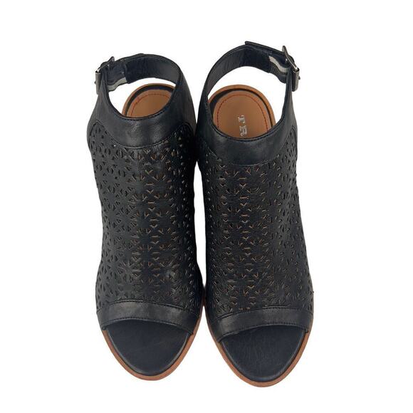 TRASK LASER CUT LEATHER SLINGBACK HEELED SANDALS IN BLACK NWOB WOMEN'S SIZE 8 - Picture 4 of 13